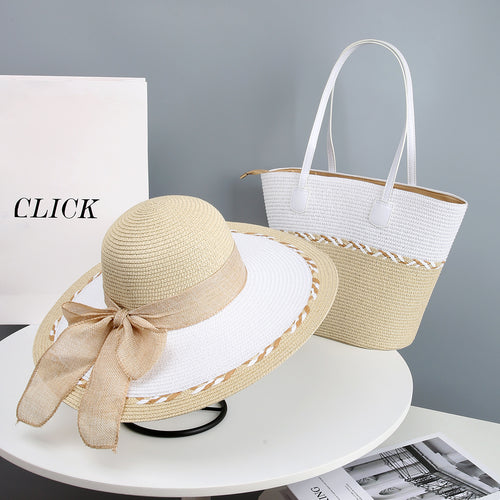 Coordinated Straw Hat and Bag Set for Seaside Getaways