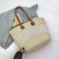 Woven Straw Shoulder Bag with Striped and Hollow Pattern Options