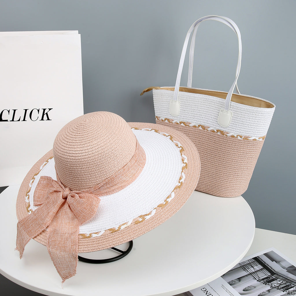 Coordinated Straw Hat and Bag Set for Seaside Getaways