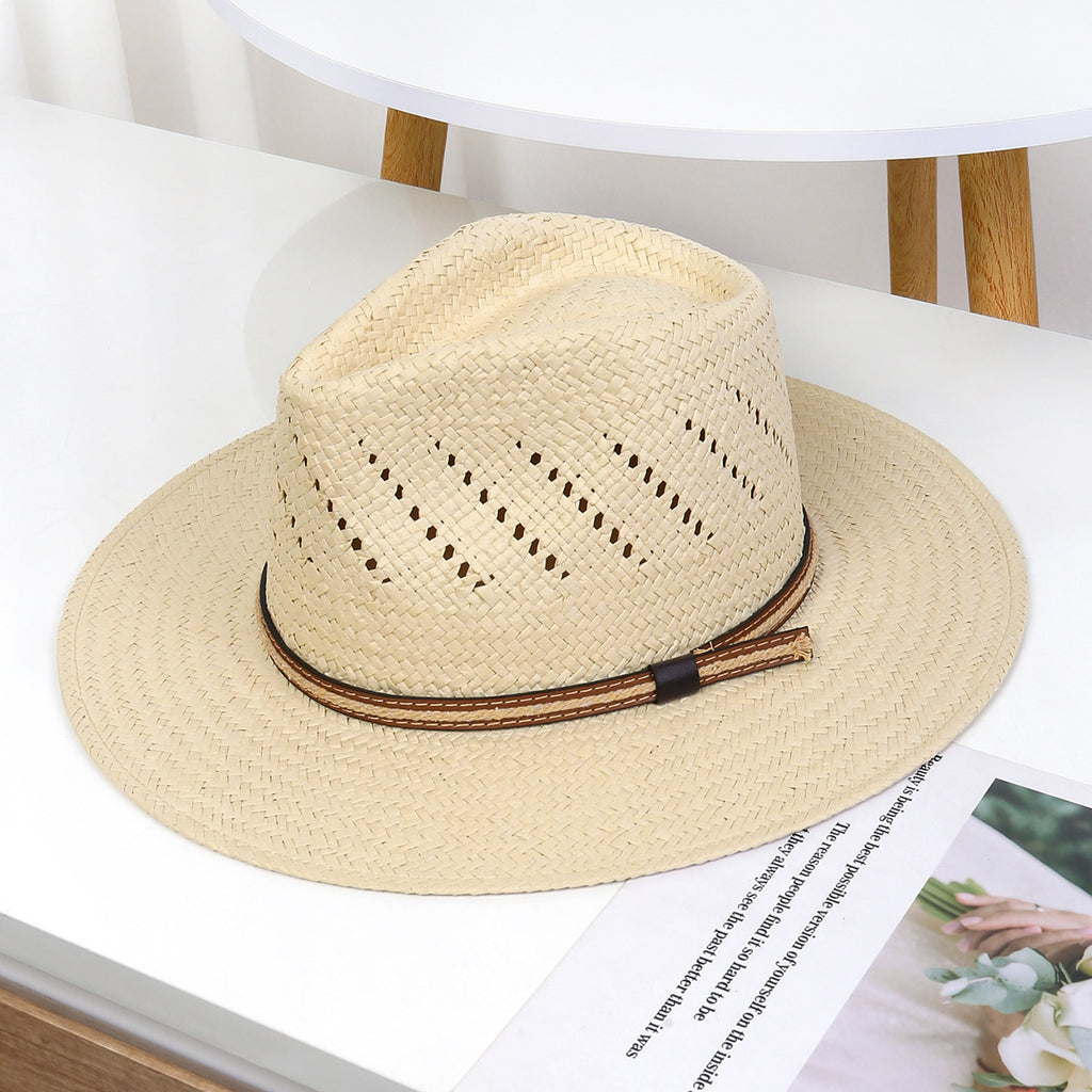 Unisex Panama Straw Jazz Hat for Sun Protection and Warm-Weather Style