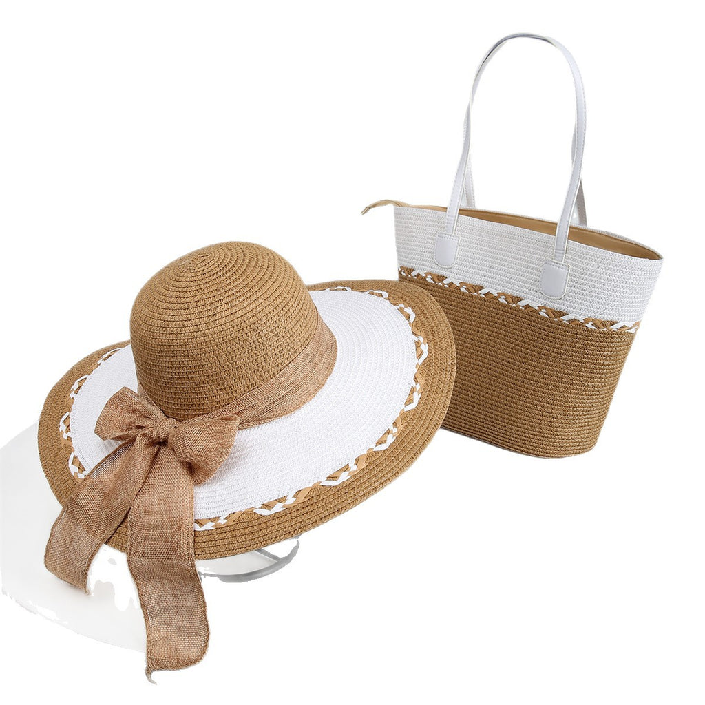 Coordinated Straw Hat and Bag Set for Seaside Getaways