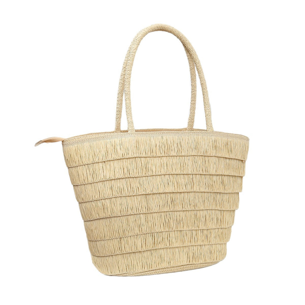 Wide-Brim Straw Hat with Tassel Details and Matching Shoulder Bag