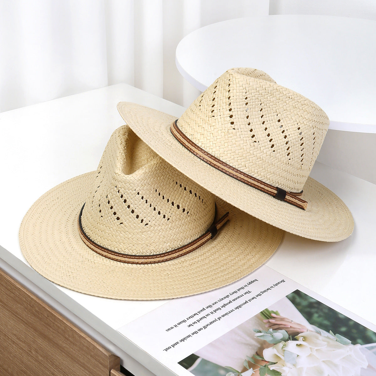 Unisex Panama Straw Jazz Hat for Sun Protection and Warm-Weather Style