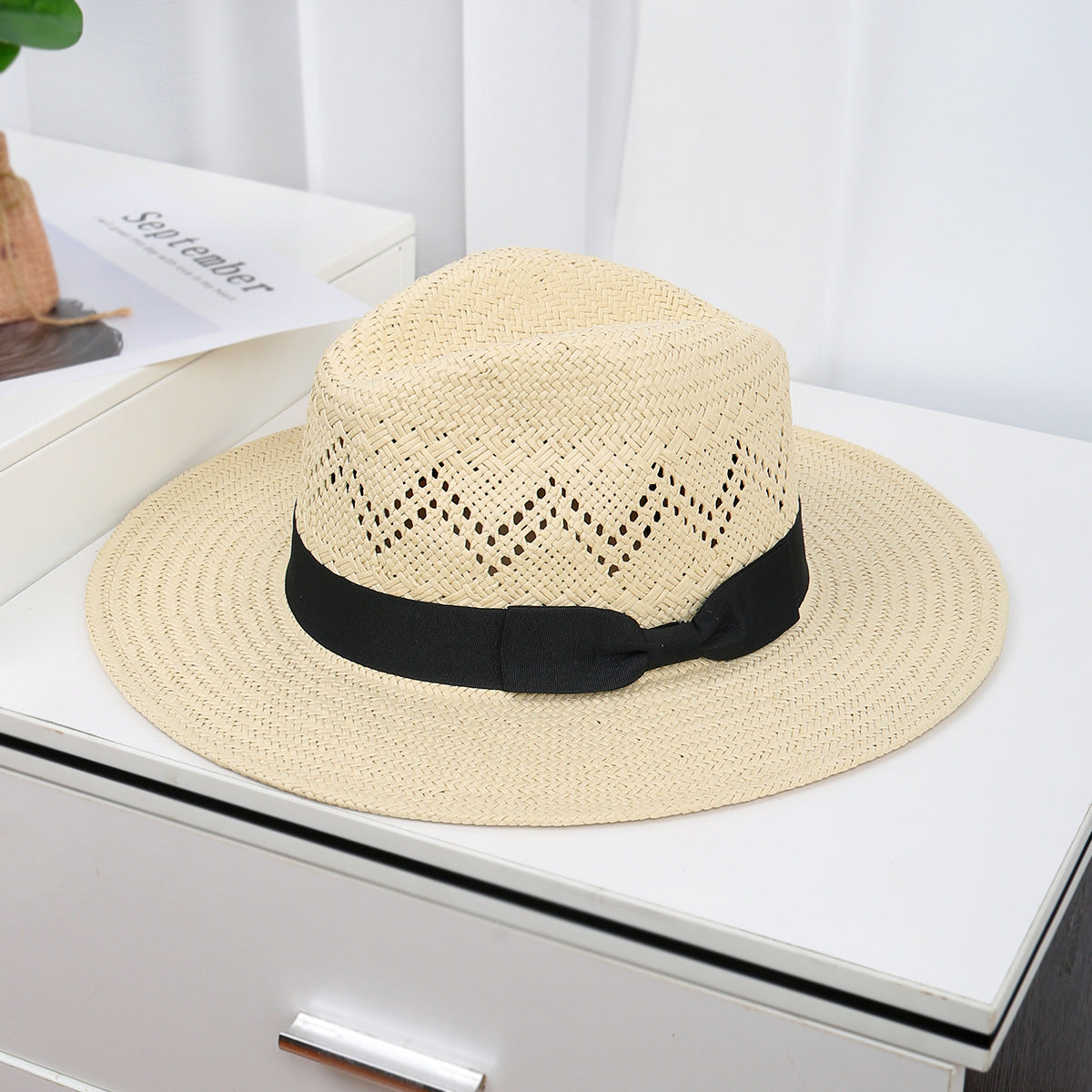 Unisex Panama Straw Jazz Hat for Sun Protection and Warm-Weather Style