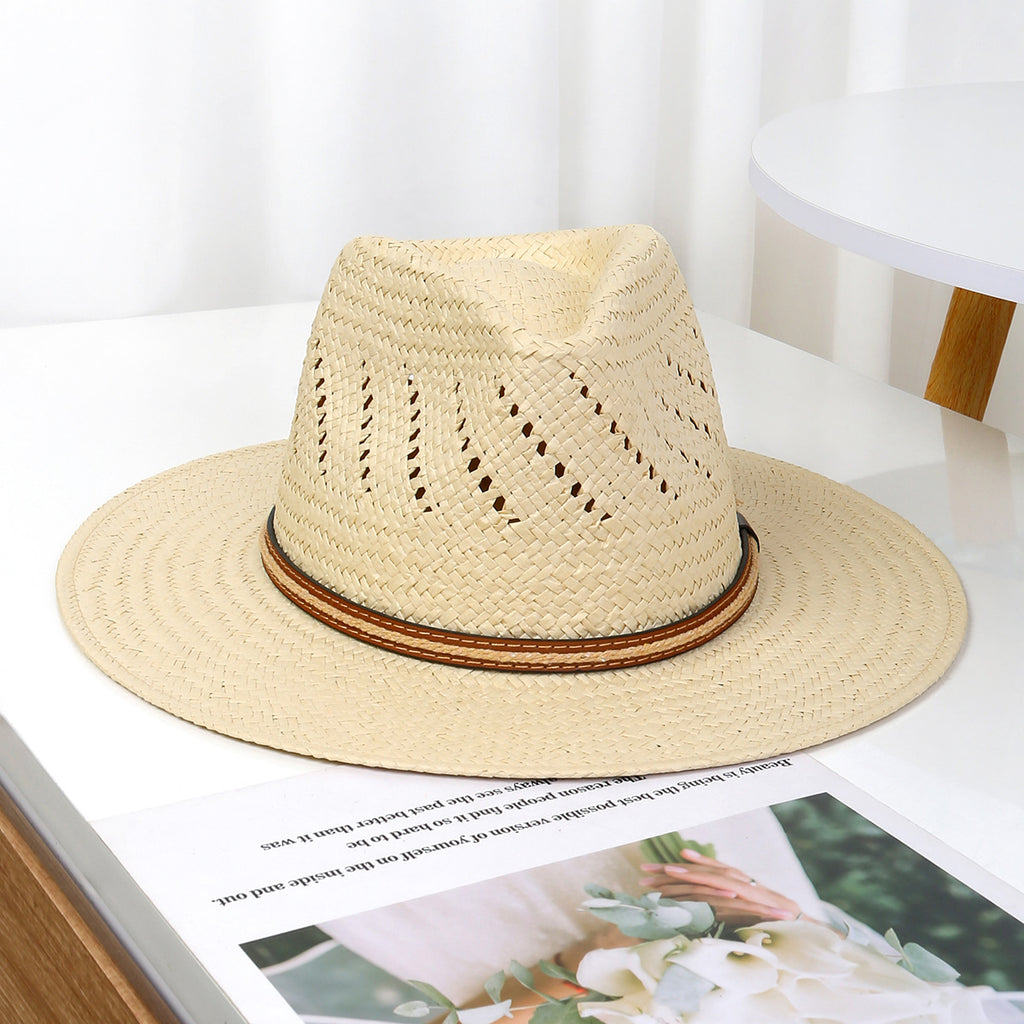 Unisex Panama Straw Jazz Hat for Sun Protection and Warm-Weather Style