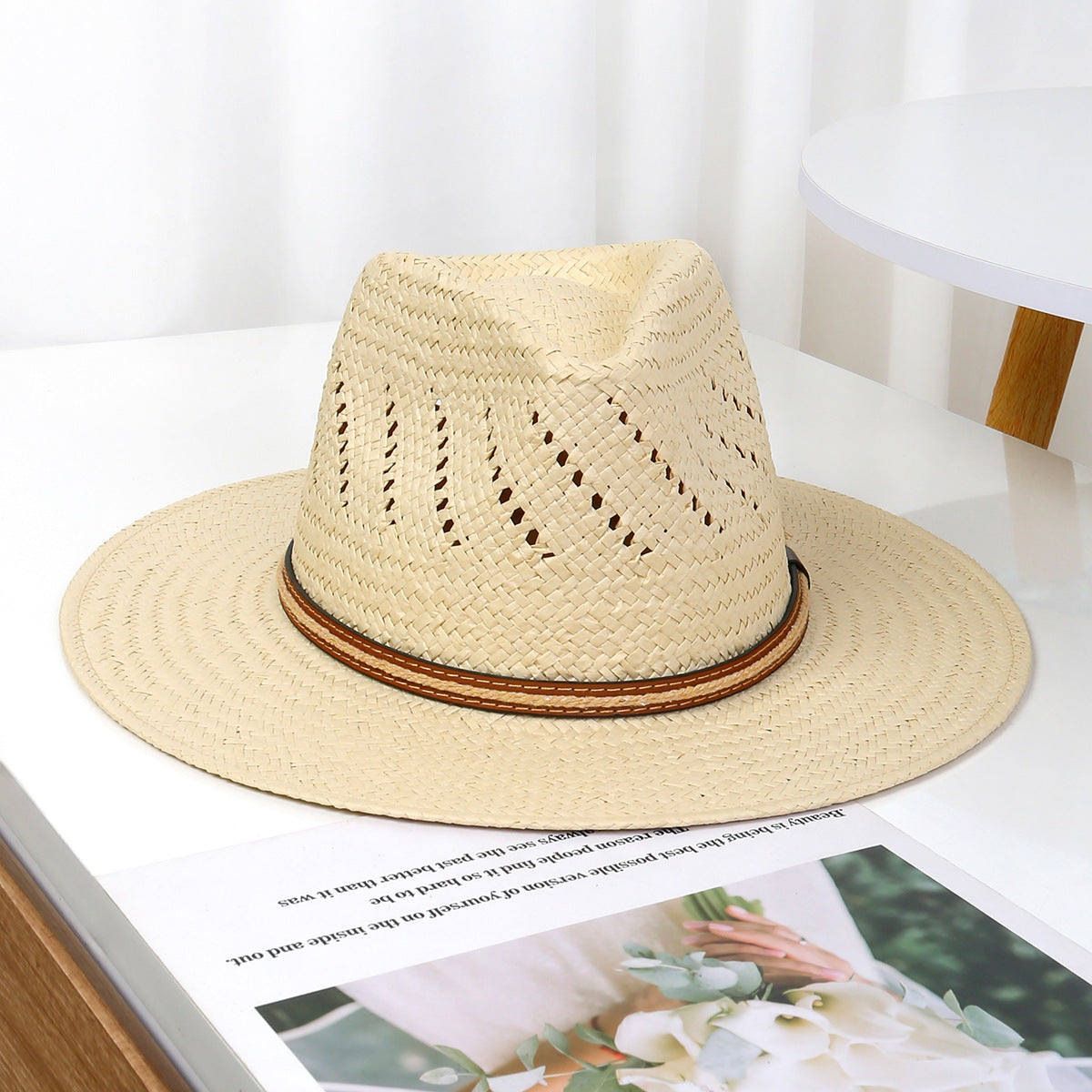 Unisex Panama Straw Jazz Hat for Sun Protection and Warm-Weather Style