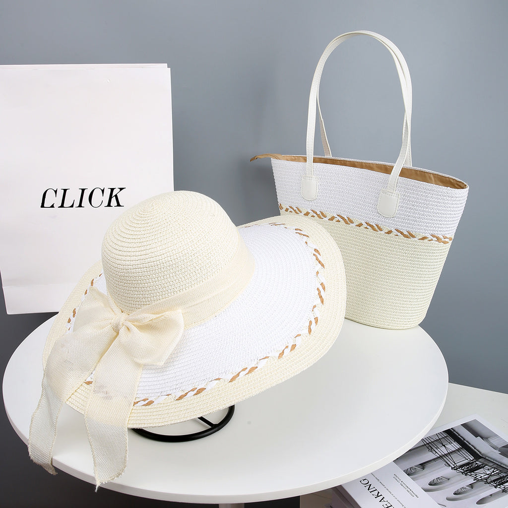 Coordinated Straw Hat and Bag Set for Seaside Getaways
