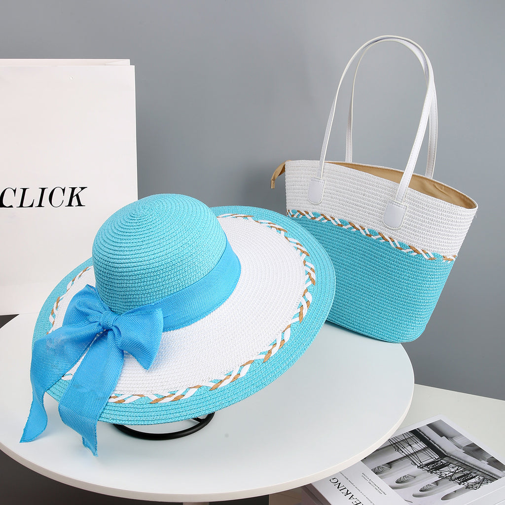 Coordinated Straw Hat and Bag Set for Seaside Getaways