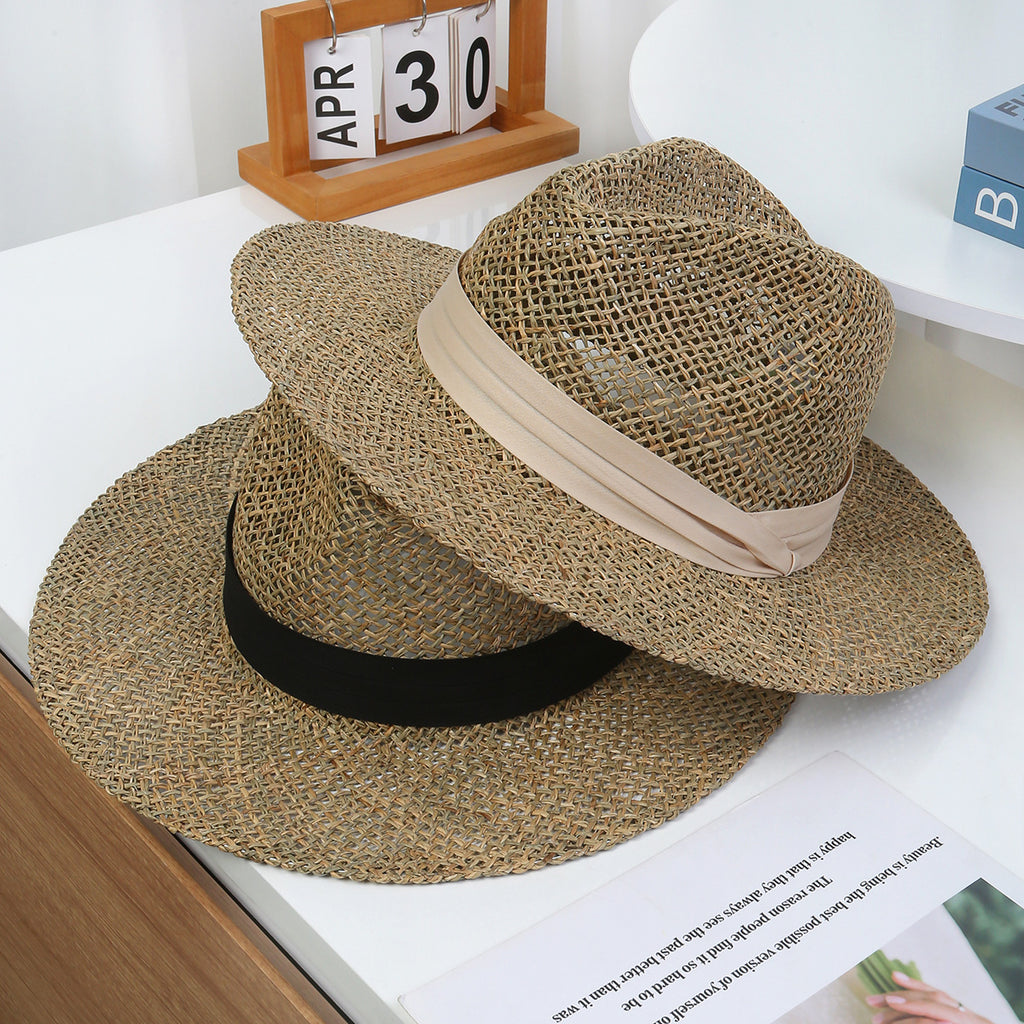 Hand-Knotted Hollow Straw Hat with Vintage British Silhouette
