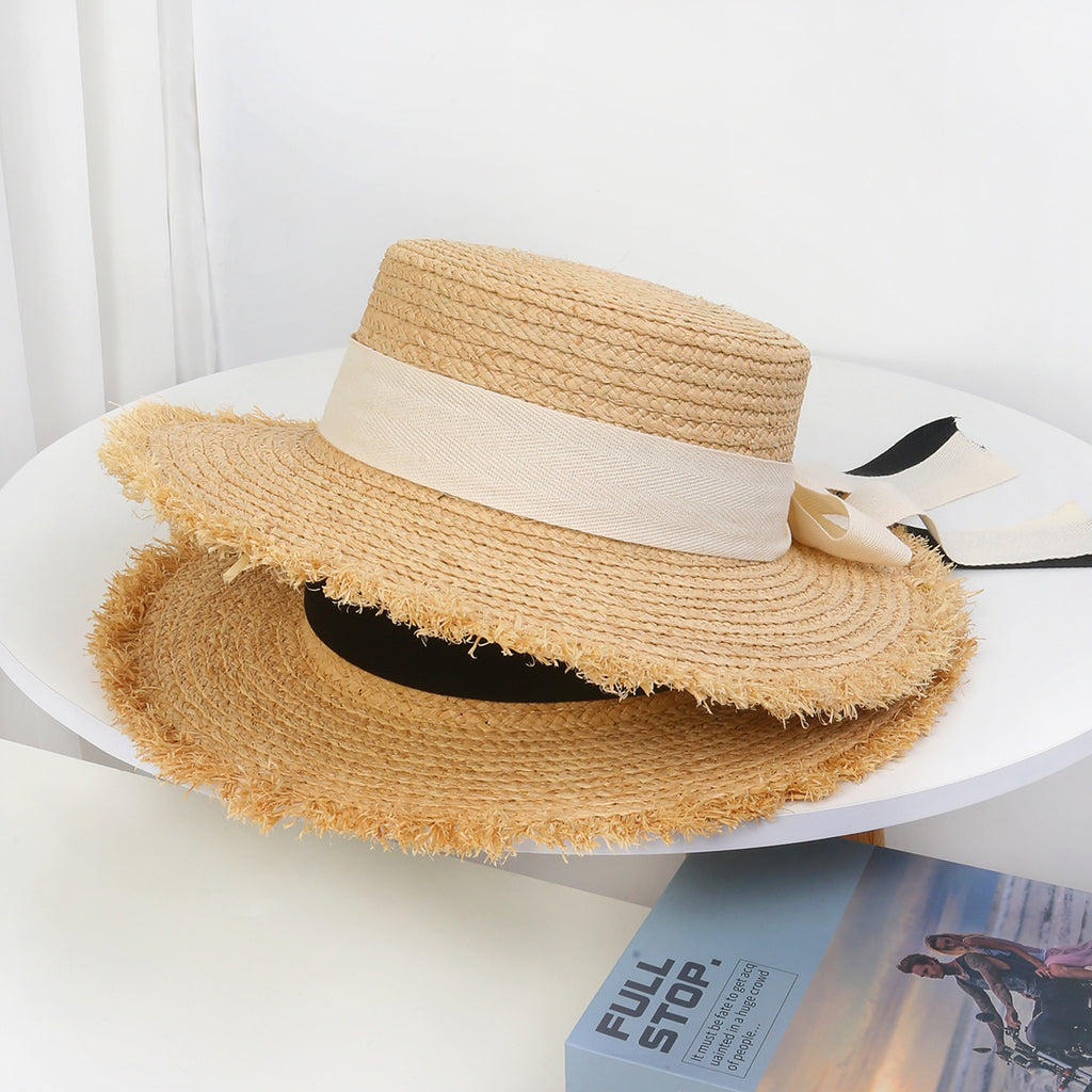 Flat-Top Raffia Hat with Clean Lines and Timeless Appeal